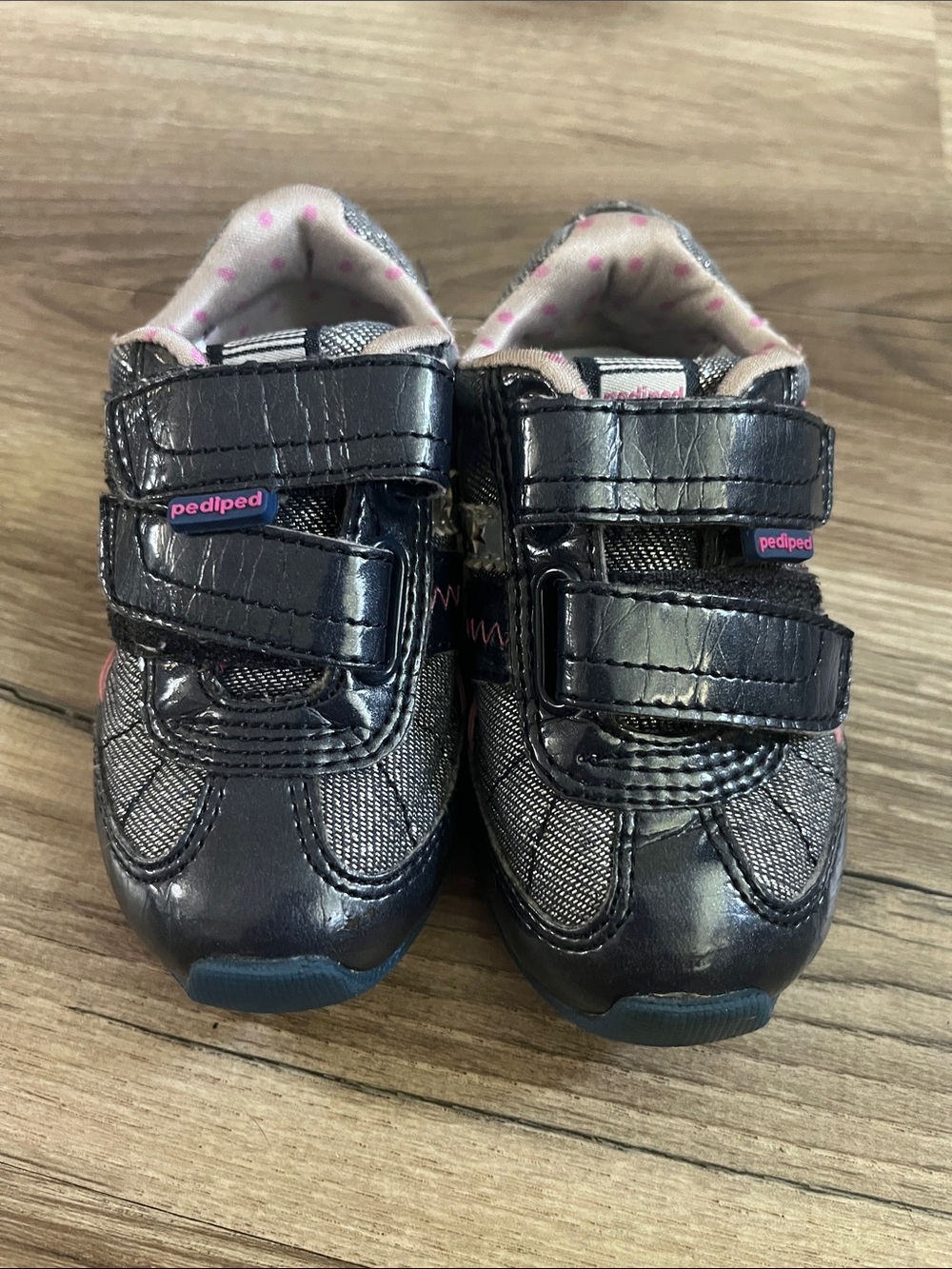 pediped baby/toddler Navy Sneakers with Pink Accents